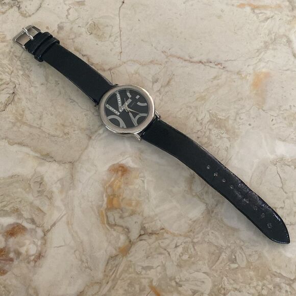 Crystal Embellished Classic Black & Stainless Steel Quartz Wristwatch - Picture 6 of 10